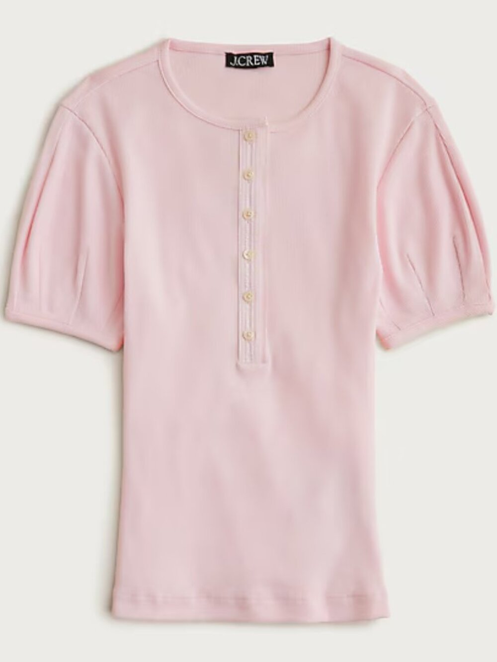 J. Crew Pink Perfect Rib Puff-Sleeve Henley Shirt/NWT/XXL